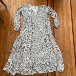 Carly Jean Laurel boho maxi animal print dress flowy long sleeve white  XS EUC